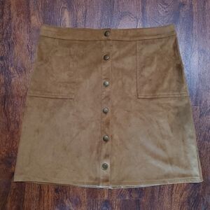 Dex Womens Faux Suede Snap Up Mini Skirt Tan Size S